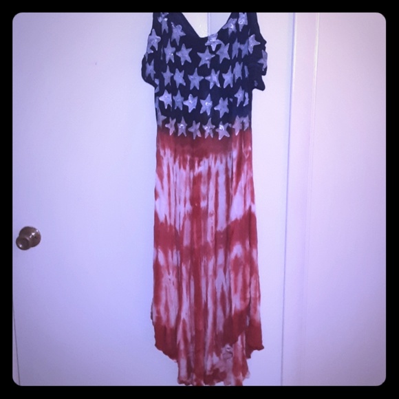Patriotic sundress with off shoulder sleeves - Picture 1 of 8
